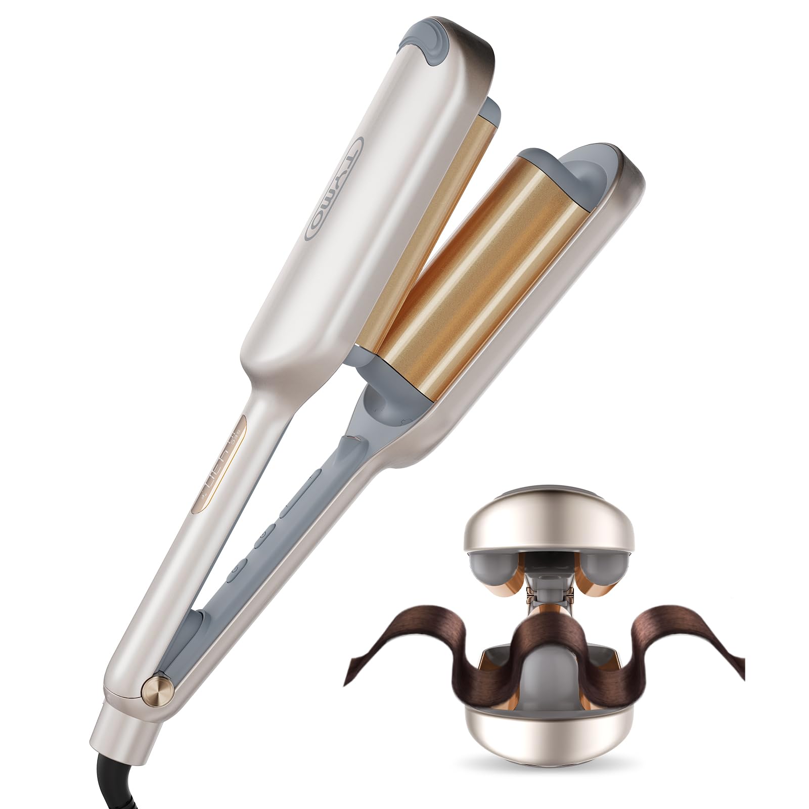 TYMO ROVY - Rizador de pelo iónico con 3 barriles de cerámica para mujeres, doble voltaje, antiquemaduras, fácil de usar, para crear ondas de playa, rosado, 1.25 pulgadas