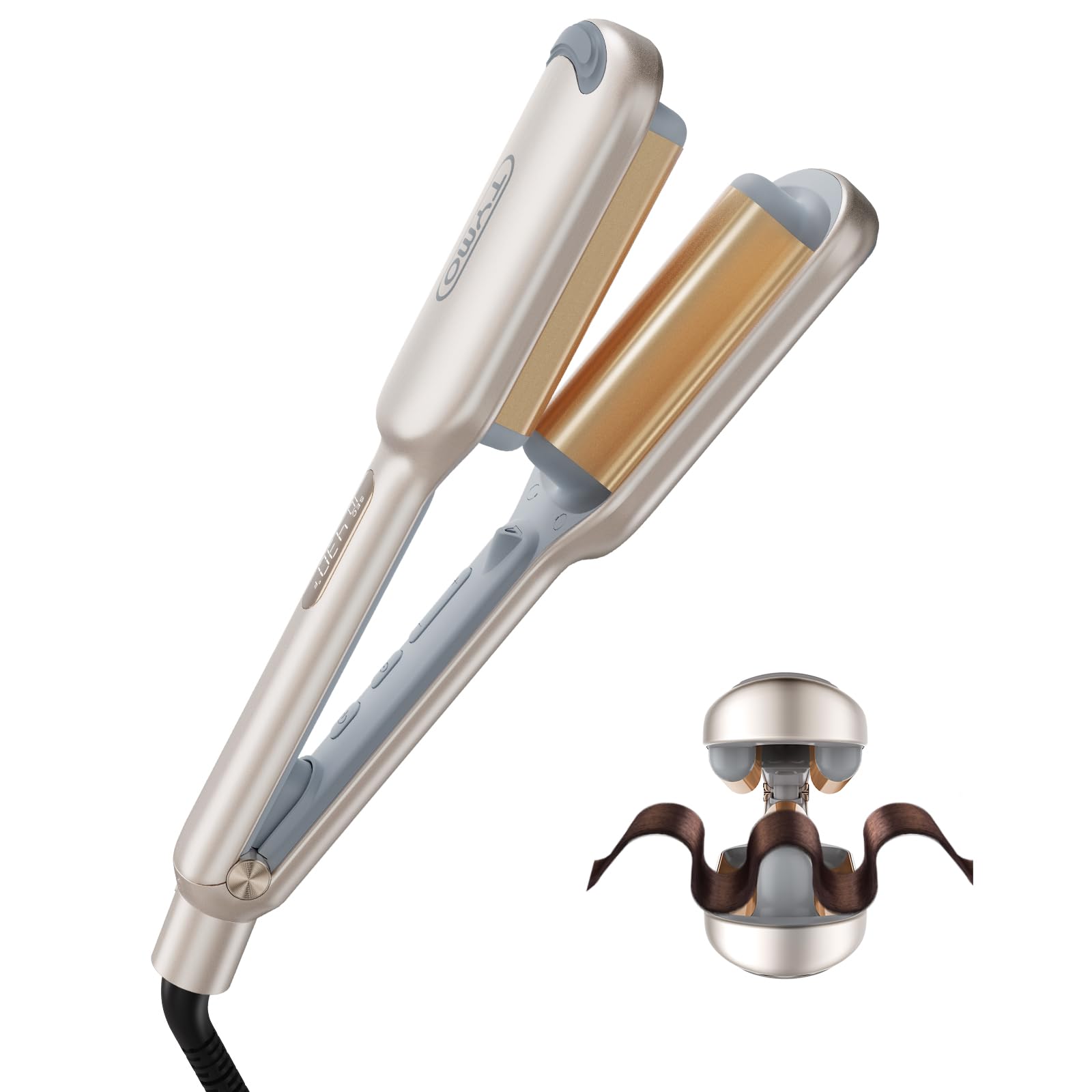 TYMO ROVY - Rizador de pelo iónico con 3 barriles de cerámica para mujeres, doble voltaje, antiquemaduras, fácil de usar, para crear ondas de playa, rosado, 1.25 pulgadas