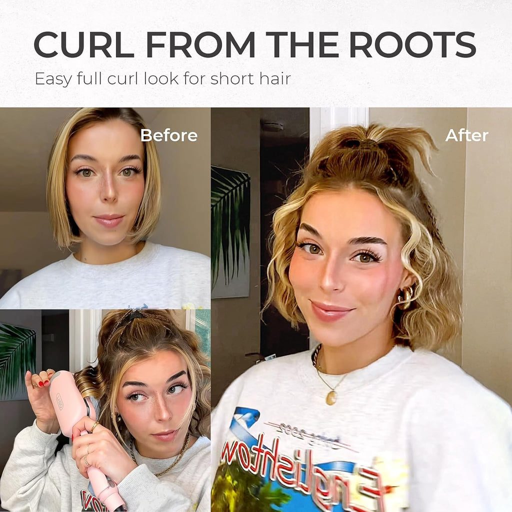 TYMO ROVY - Rizador de pelo iónico con 3 barriles de cerámica para mujeres, doble voltaje, antiquemaduras, fácil de usar, para crear ondas de playa, rosado, 1.25 pulgadas