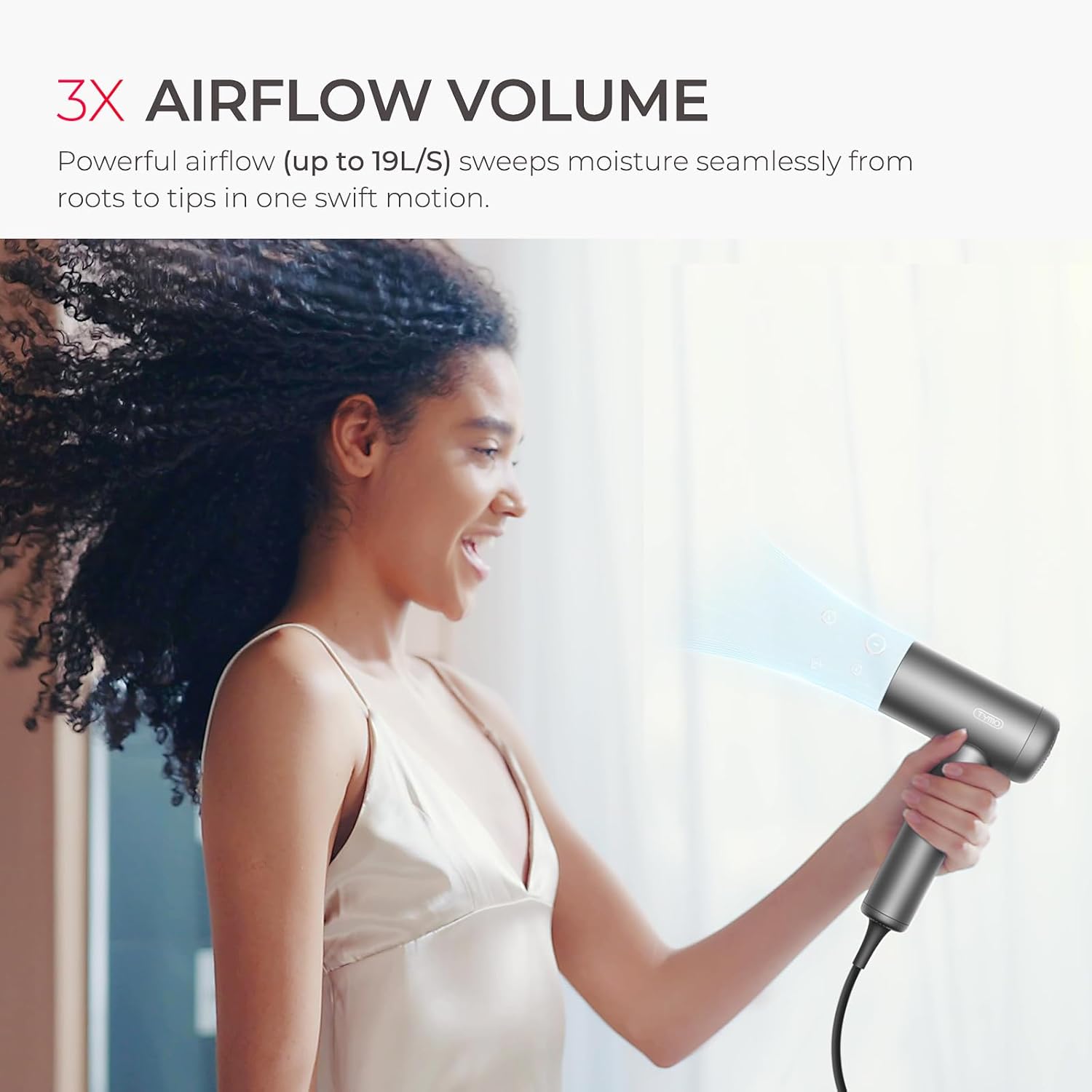 TYMO Secador de pelo con difusor, 1500 W de alta velocidad profesional AIRHYPE Lite secador de pelo con peine para secado rápido, motor sin escobillas de 110,000 RPM, secador de pelo iónico de 200 millones, 3 velocidades y 4 temperaturas, bajo ruido