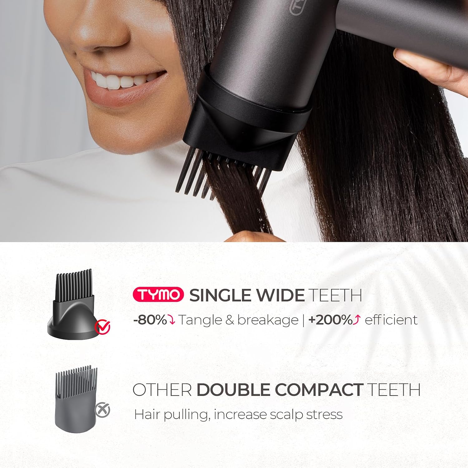 TYMO Secador de pelo con difusor para mujer – Secador profesional de alta velocidad de 1500 W con peine, secado rápido de 110,000 rpm, secador de pelo iónico de 200 millones, 4 temperaturas y 3 velocidades, cable de 8 pies para salón, gris metálico