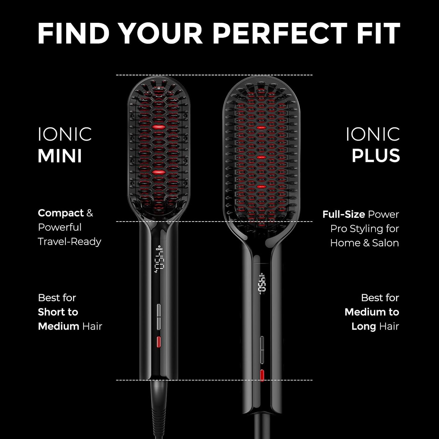 TYMO Cepillo alisador de cabello – Cepillo alisador iónico Plus mejorado con cerdas densas, 16 temperaturas, doble voltaje | Peine caliente de cerámica para mujeres | Plancha plana para cabello rizado grueso, negro