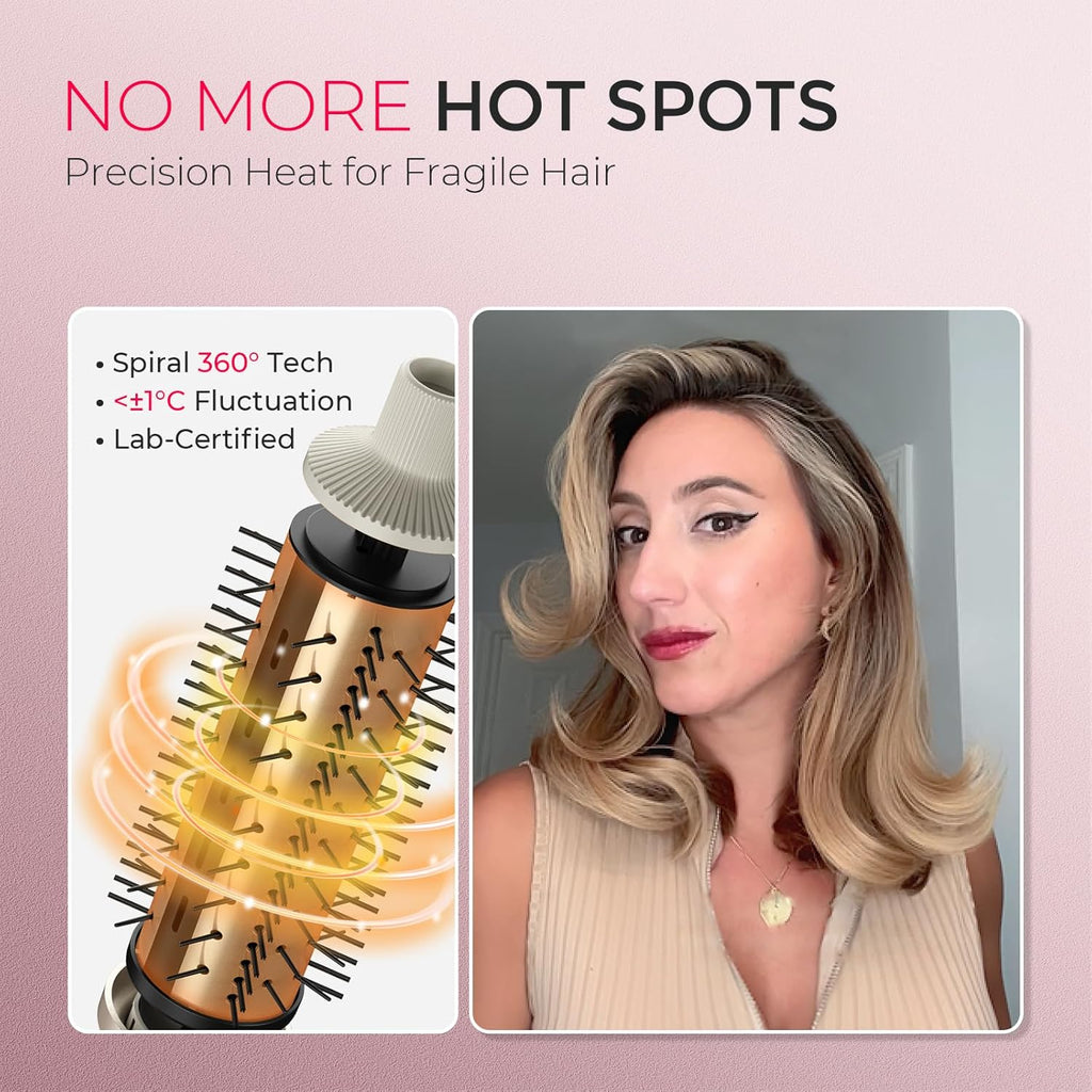 TYMO STYLUX PRO - Cepillo térmico para rizar, voluminizador redondo calentado de 1.5 pulgadas, alisador de pelo y rizador 2 en 1, iones negativos de 2,624.7 ft para más suave, pantalla LCD, 5 temperaturas, doble voltaje, dorado