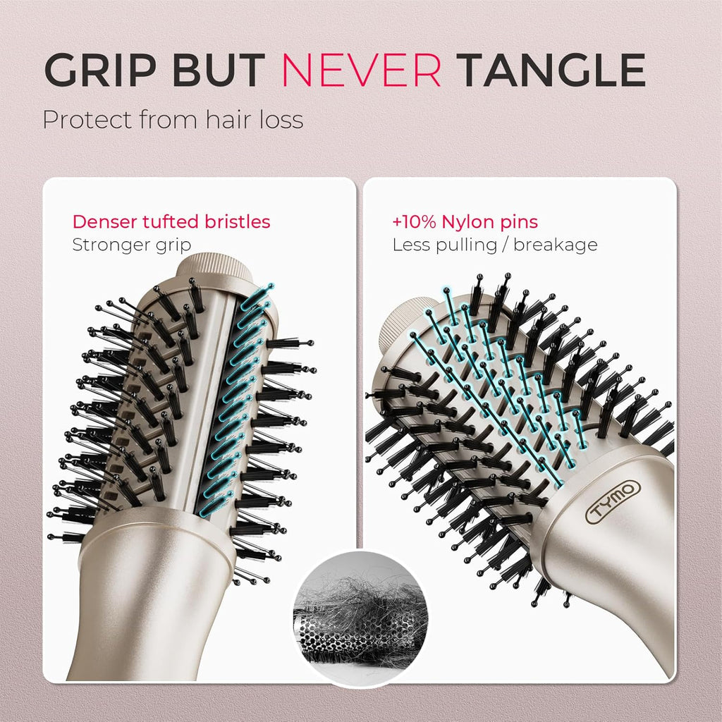 TYMO Cepillo secador de pelo 2.0, cepillo de aire caliente soplado, voluminizador de un paso, rodillo de barril mejorado de 2 pulgadas, secado 3 veces más rápido, 0.6 libras ligero, alisador rizador en uno, dorado