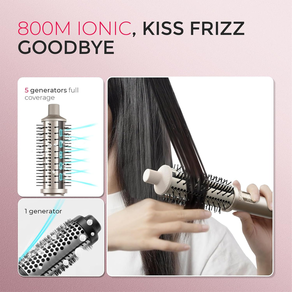 TYMO STYLUX PRO - Cepillo térmico para rizar, voluminizador redondo calentado de 1.5 pulgadas, alisador de pelo y rizador 2 en 1, iones negativos de 2,624.7 ft para más suave, pantalla LCD, 5 temperaturas, doble voltaje, dorado