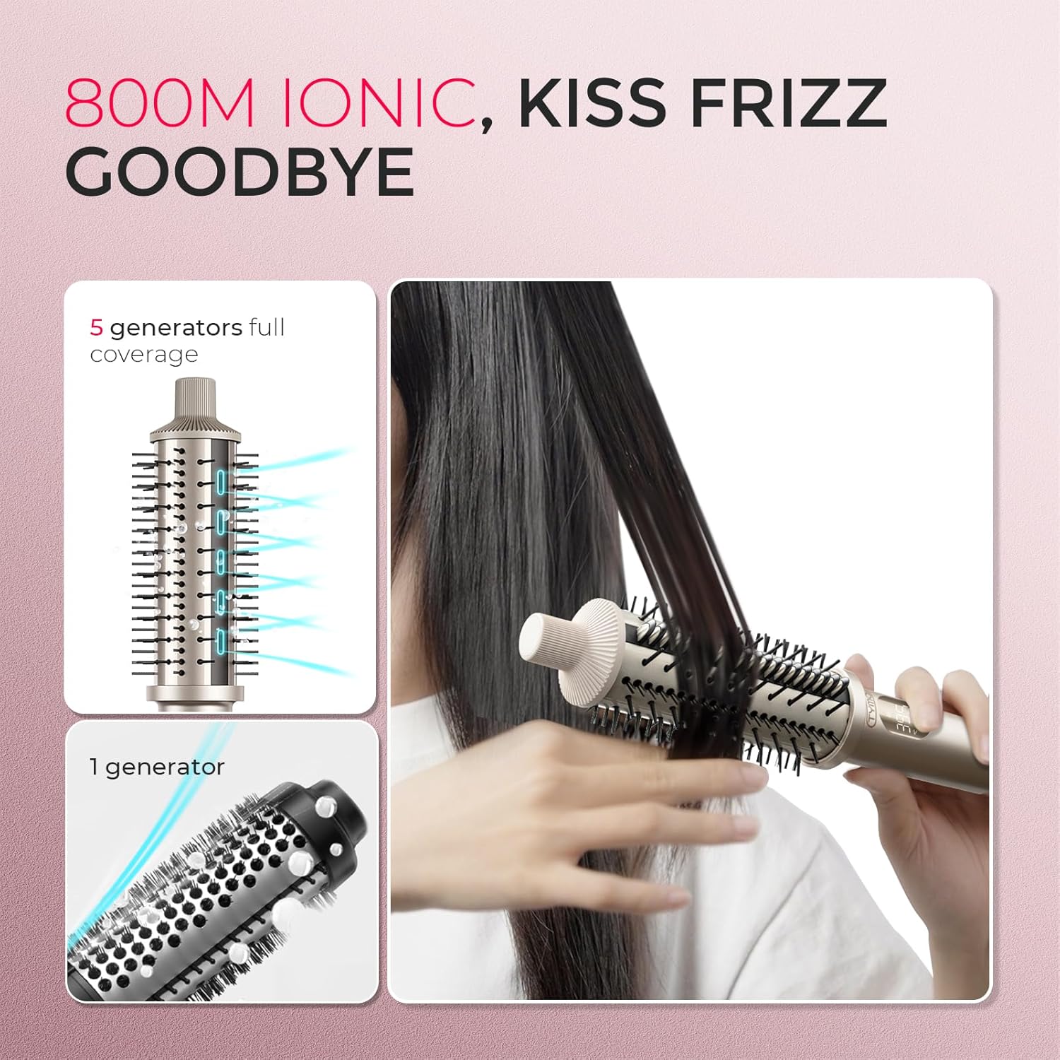 TYMO STYLUX PRO - Cepillo térmico para rizar, voluminizador redondo calentado de 1.5 pulgadas, alisador de pelo y rizador 2 en 1, iones negativos de 2,624.7 ft para más suave, pantalla LCD, 5 temperaturas, doble voltaje, dorado