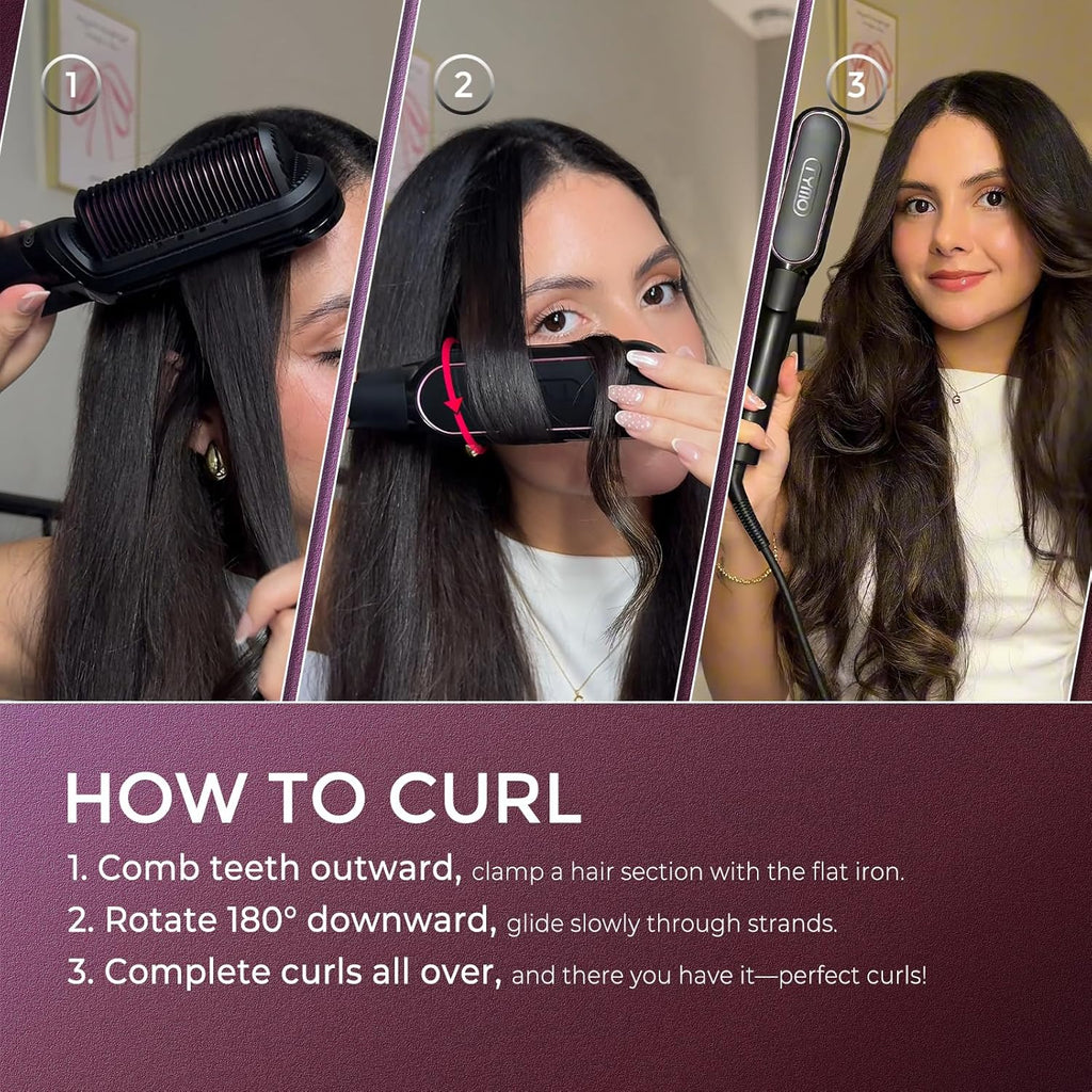 TYMO Cepillo alisador de pelo 2 en 1, 656.2 ft de iones para mujeres, de cerámica de doble voltaje, peine caliente para alisar el encrespamiento, ondas, rizos, 3 veces menos daño por calor, negro