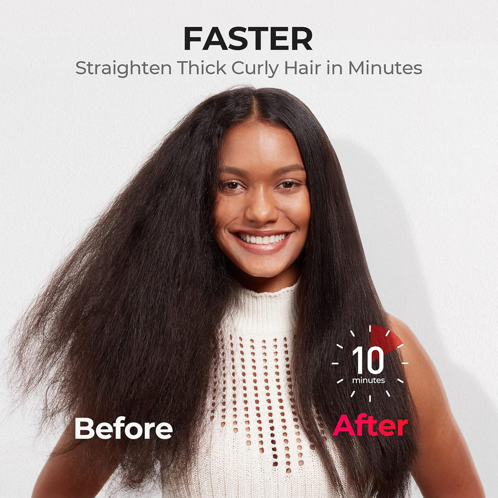 TYMO Cepillo alisador de cabello – Cepillo alisador iónico Plus mejorado con cerdas densas, 16 temperaturas, doble voltaje | Peine caliente de cerámica para mujeres | Plancha plana para cabello rizado grueso, negro