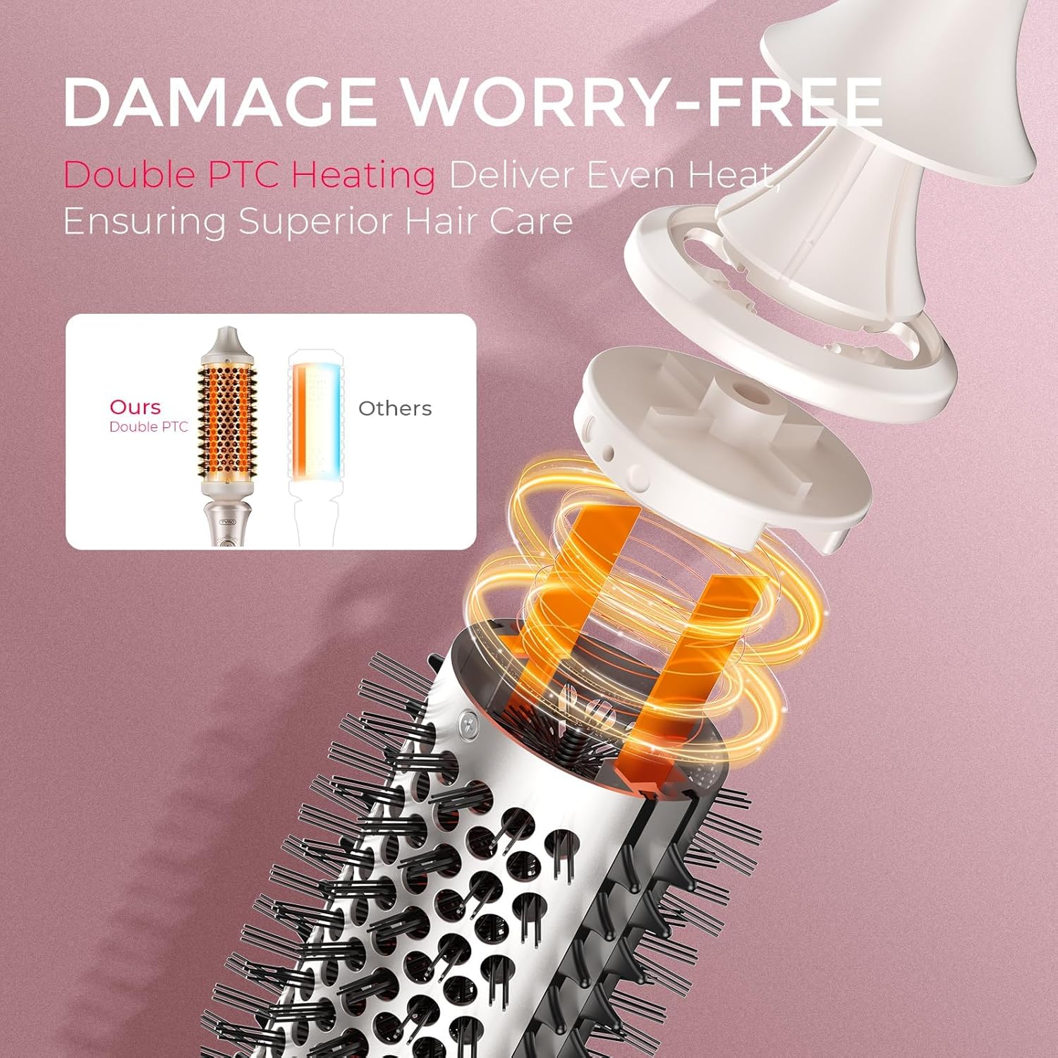 TYMO STYLUX - Cepillo rizador térmico de 1.7 pulgadas con ajuste flexible para alisar el cabello, herramienta redonda calentada, alisador y rizador 2 en 1, doble voltaje y luz, dorado