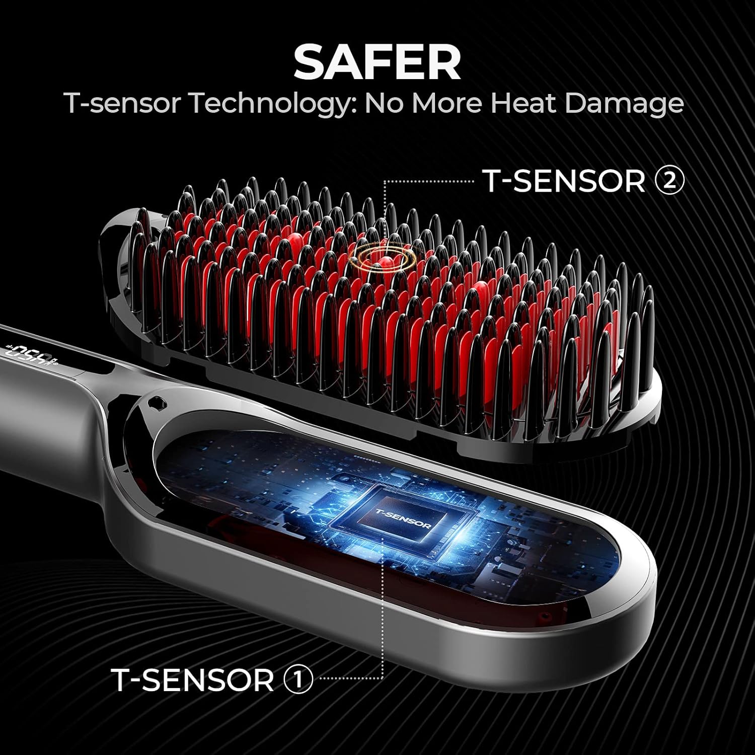 TYMO Cepillo alisador de cabello – Cepillo alisador iónico Plus mejorado con cerdas densas, 16 temperaturas, doble voltaje | Peine caliente de cerámica para mujeres | Plancha plana para cabello rizado grueso, negro