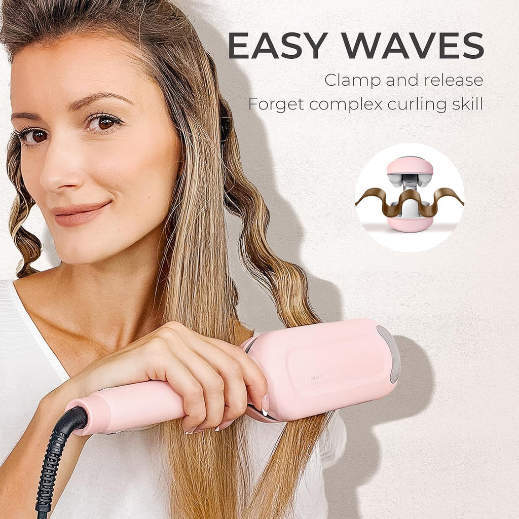 TYMO ROVY - Rizador de pelo iónico con 3 barriles de cerámica para mujeres, doble voltaje, antiquemaduras, fácil de usar, para crear ondas de playa, rosado, 1.25 pulgadas